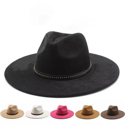 Garret Wide Brim Fedora Hat – Vegan Suede Adjustable Statement Hat