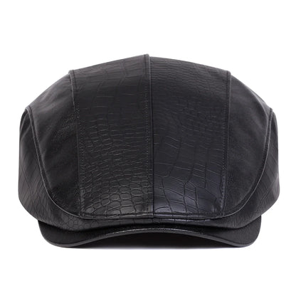 Georgetown Leather Scales Flat Cap - Vegan Leather Flat Cap With Scales Pattern Detail