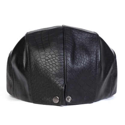 Georgetown Leather Scales Flat Cap - Vegan Leather Flat Cap With Scales Pattern Detail