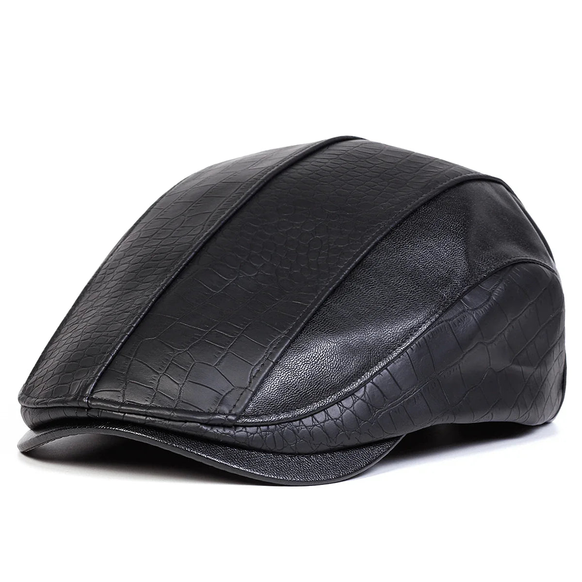 Georgetown Leather Scales Flat Cap - Vegan Leather Flat Cap With Scales Pattern Detail