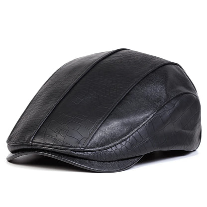 Georgetown Leather Scales Flat Cap - Vegan Leather Flat Cap With Scales Pattern Detail