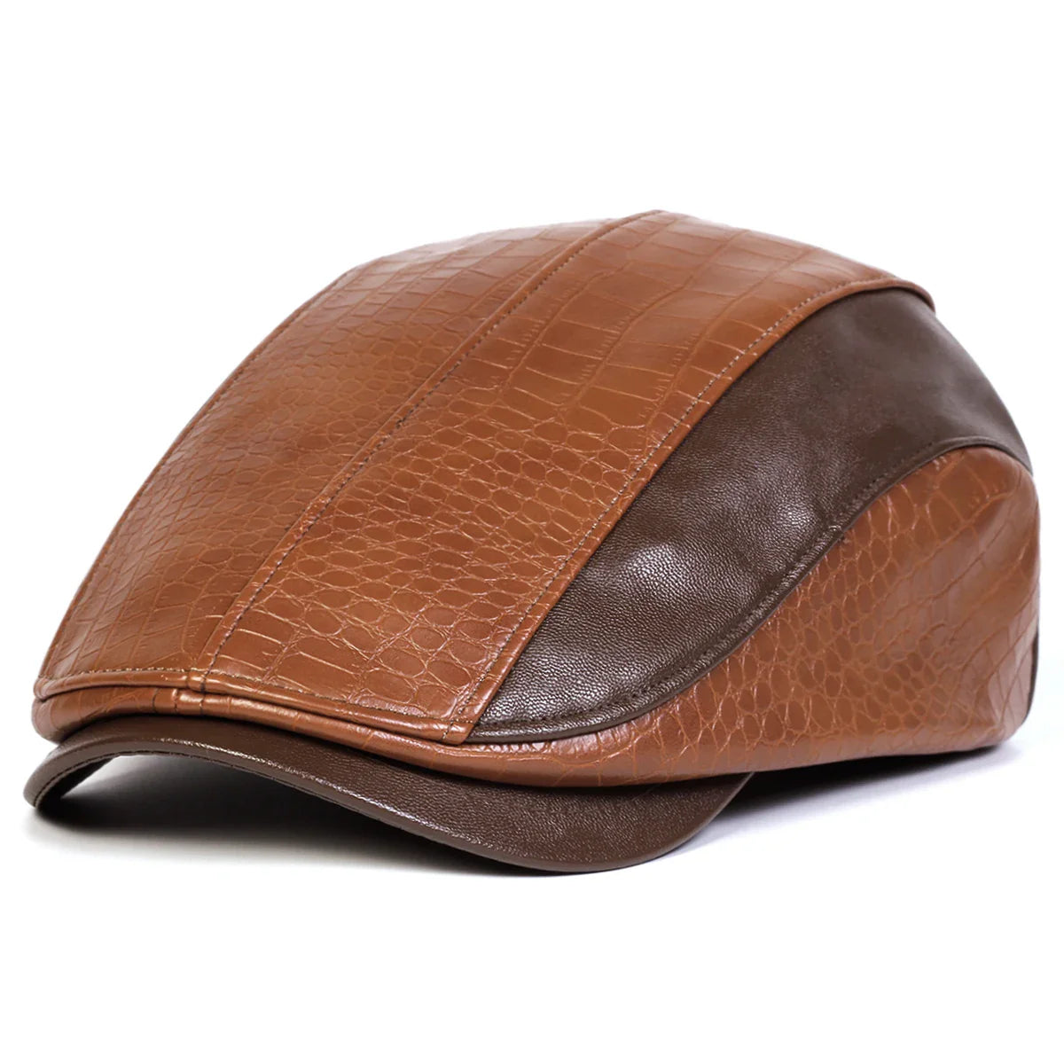 Georgetown Leather Scales Flat Cap - Vegan Leather Flat Cap With Scales Pattern Detail