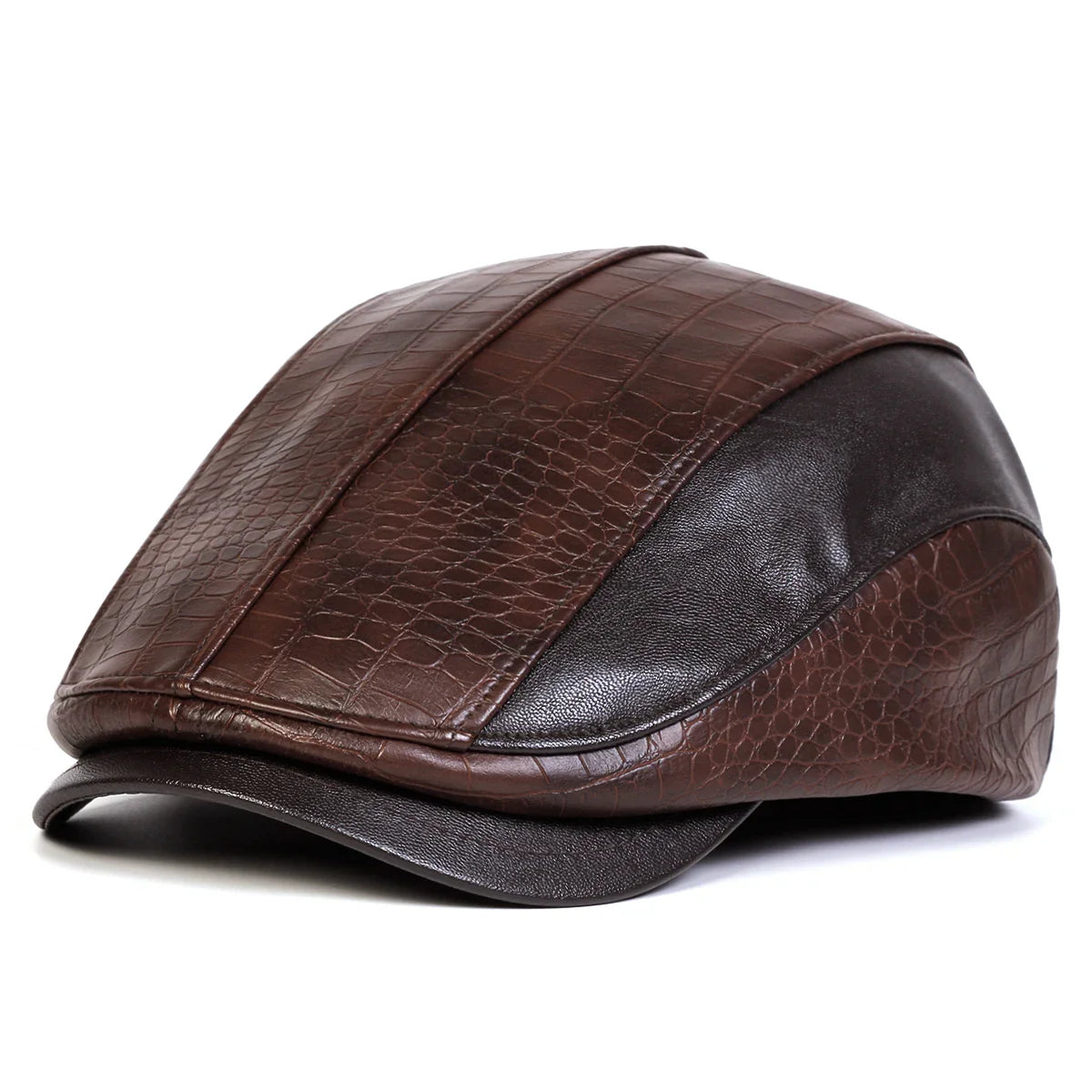 Georgetown Leather Scales Flat Cap - Vegan Leather Flat Cap With Scales Pattern Detail