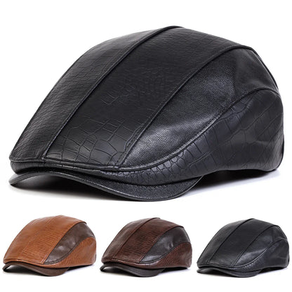 Georgetown Leather Scales Flat Cap - Vegan Leather Flat Cap With Scales Pattern Detail