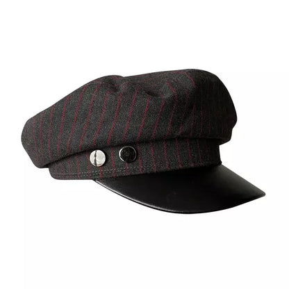 Glencoe Striped Leather Sailor Cap - Nautical Style With Classic Leather Visor Cap