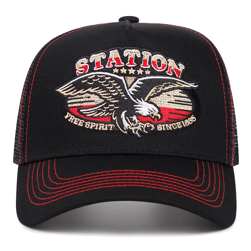 Golden Eagle Station Trucker Cap - Classic Trucker Style For Daily Casual Use And Comfort