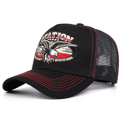 Golden Eagle Station Trucker Cap - Classic Trucker Style For Daily Casual Use And Comfort