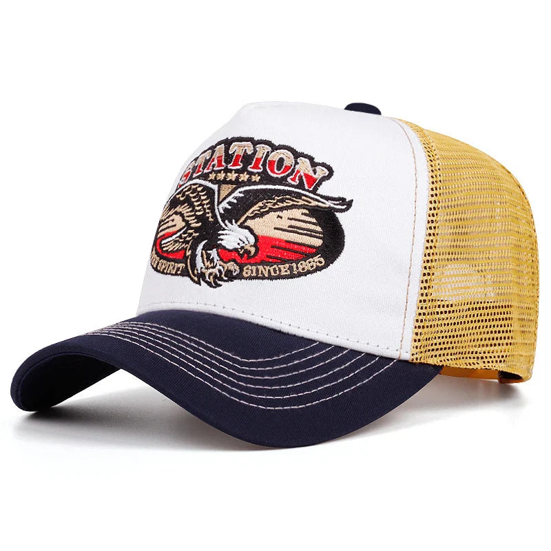 Golden Eagle Station Trucker Cap - Classic Trucker Style For Daily Casual Use And Comfort
