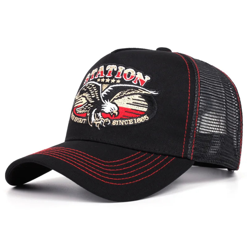 Golden Eagle Station Trucker Cap - Classic Trucker Style For Daily Casual Use And Comfort