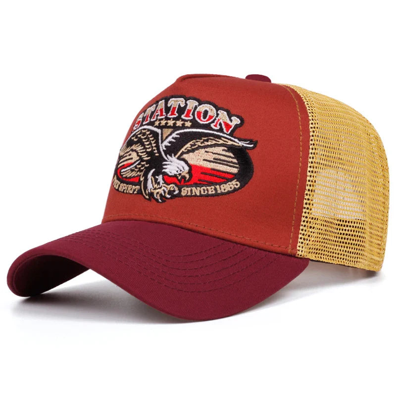 Golden Eagle Station Trucker Cap - Classic Trucker Style For Daily Casual Use And Comfort