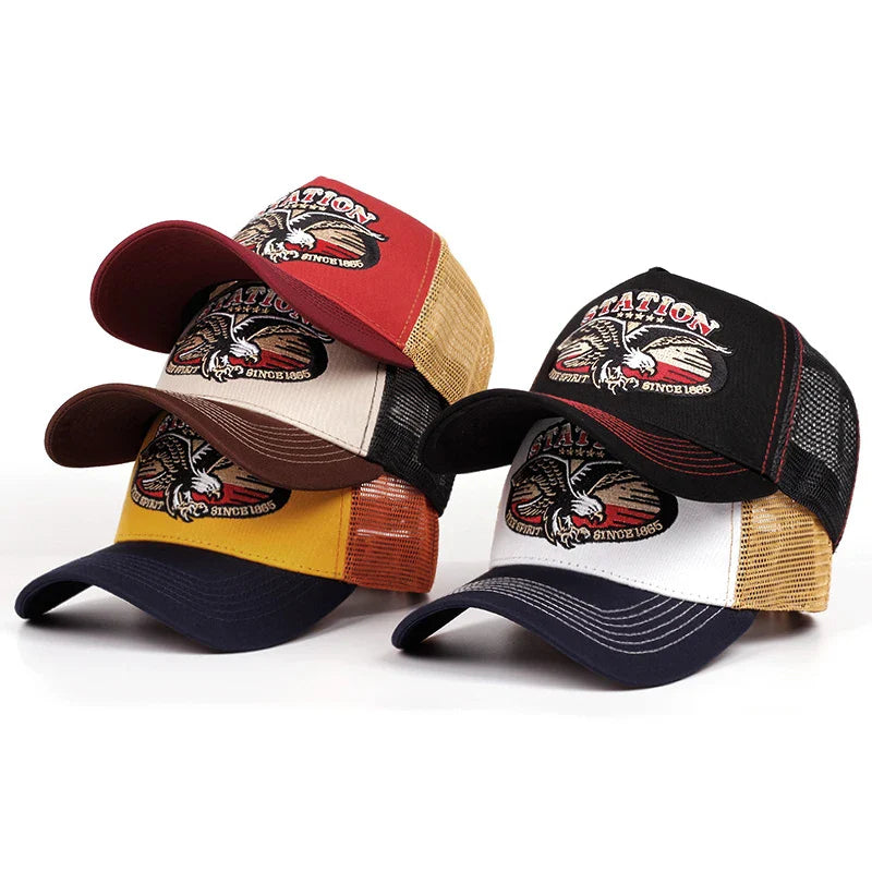 Golden Eagle Station Trucker Cap - Classic Trucker Style For Daily Casual Use And Comfort