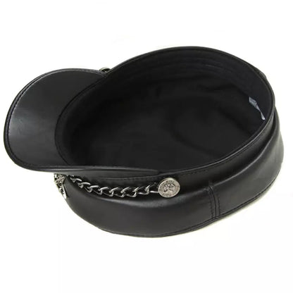 Golden Star Black Genuine Leather Sailor Cap - Cowhide Leather Sailor Hat In Classic Style