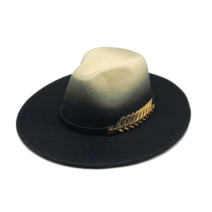 Golden Feather Gradient Fedora Hat - Cotton Material With Gold Feather Gradient Detail