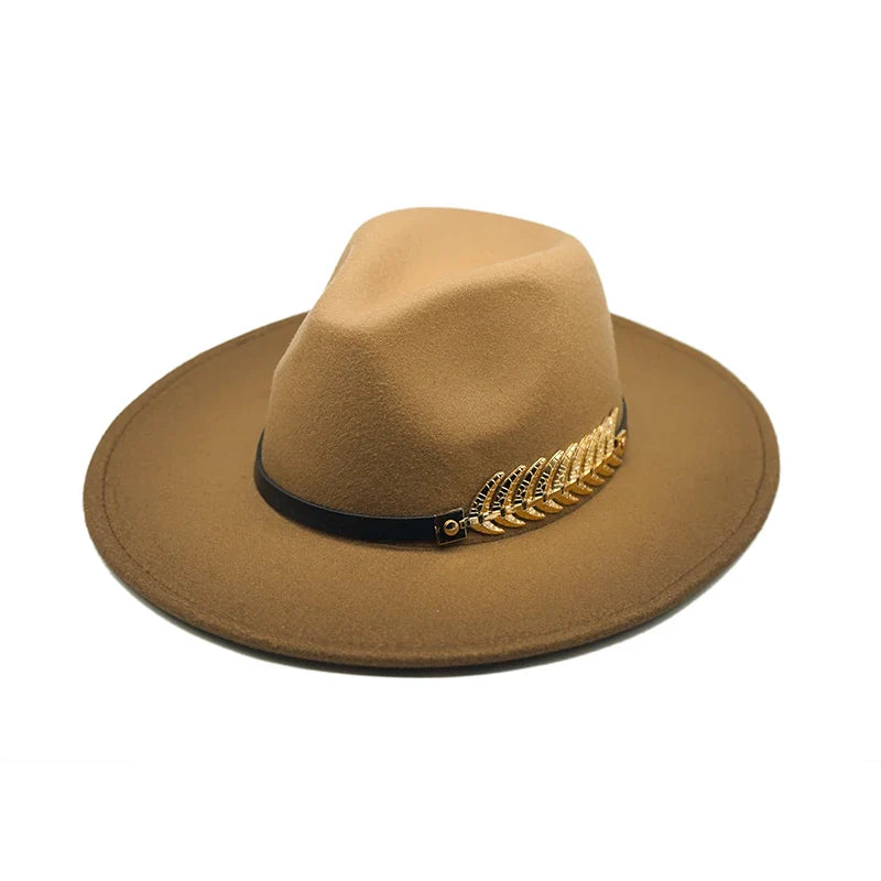 Golden Feather Gradient Fedora Hat - Cotton Material With Gold Feather Gradient Detail