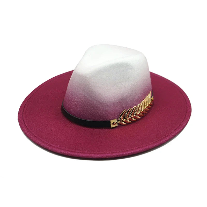 Golden Feather Gradient Fedora Hat - Cotton Material With Gold Feather Gradient Detail