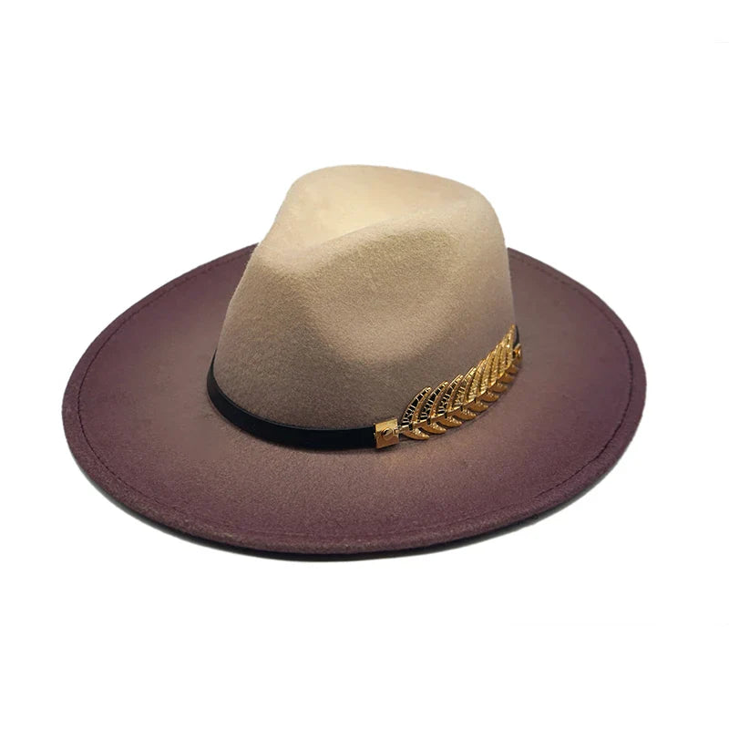 Golden Feather Gradient Fedora Hat - Cotton Material With Gold Feather Gradient Detail