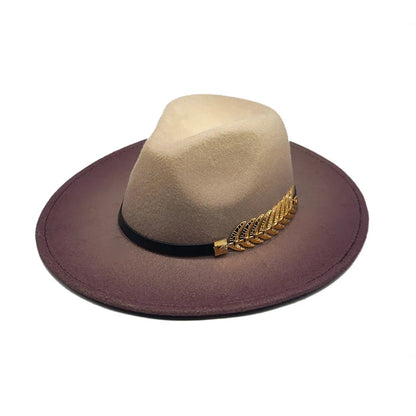 Golden Feather Gradient Fedora Hat - Cotton Material With Gold Feather Gradient Detail