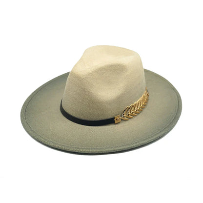Golden Feather Gradient Fedora Hat - Cotton Material With Gold Feather Gradient Detail