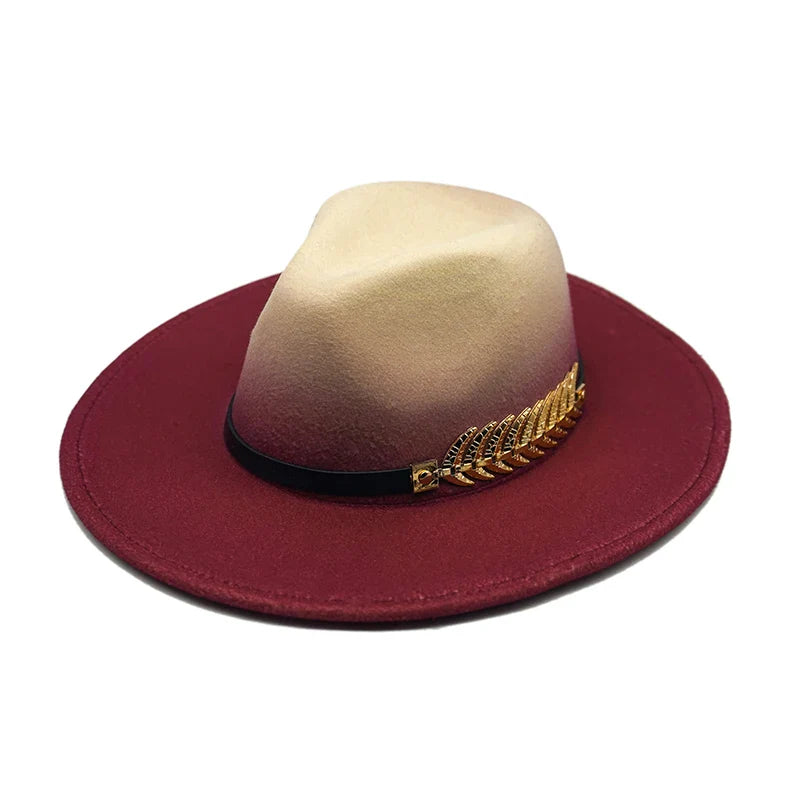 Golden Feather Gradient Fedora Hat - Cotton Material With Gold Feather Gradient Detail