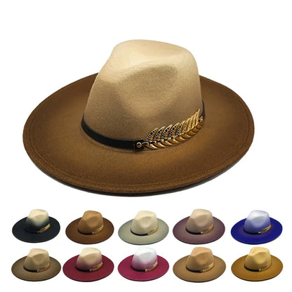 Golden Feather Gradient Fedora Hat - Cotton Material With Gold Feather Gradient Detail