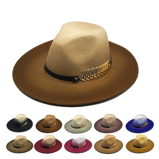 Golden Feather Gradient Fedora Hat - Cotton Material With Gold Feather Gradient Detail