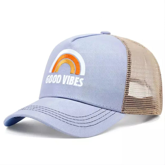 Good Vibes Rainbow Trucker Cap - Casual Rainbow Trucker Cap With Embroidered Logo