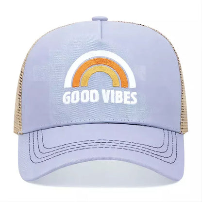Good Vibes Rainbow Trucker Cap - Casual Rainbow Trucker Cap With Embroidered Logo