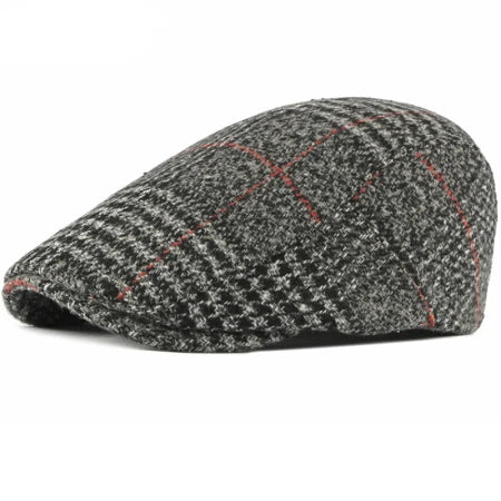 Reims Wool Plaid Ivy Cap in Gray