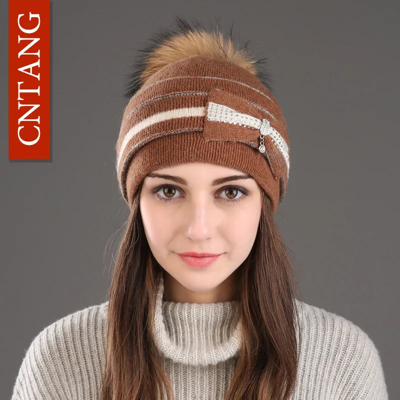 The Megeve | Classic Raccoon Fur Pompom Knitted Beanie | Urban Caps NZ