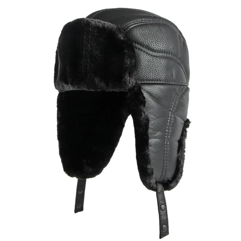 Nuuk Waterproof Leather Trapper Hat in Letter Dark Leather