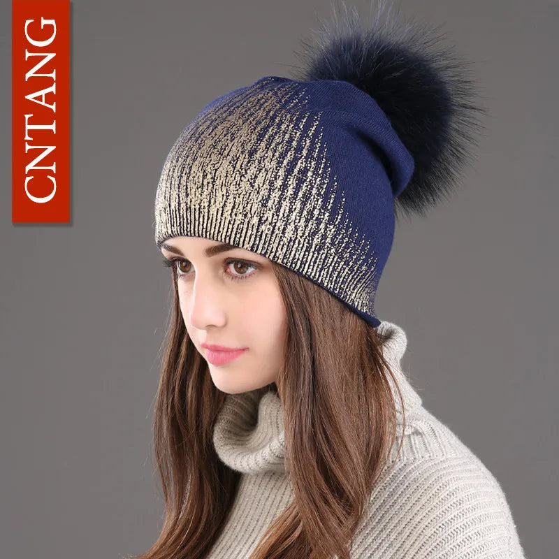 The Whistler | Real Raccoon Fur Pom Pom Wool Beanie | Urban Caps NZ