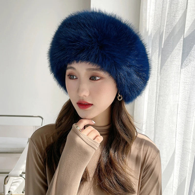Magadan Faux Fox Fur Trapper Hat in Blue