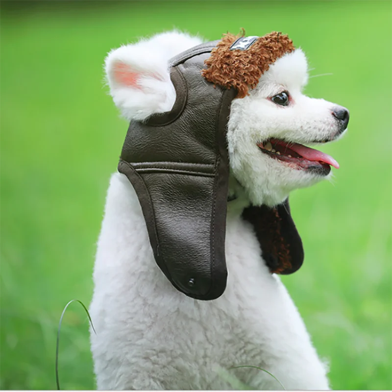 Dog aviator pilot hat in black