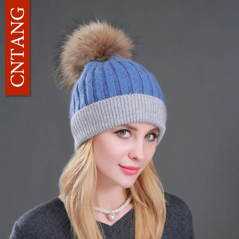 The Megeve | Classic Raccoon Fur Pompom Knitted Beanie | Urban Caps NZ