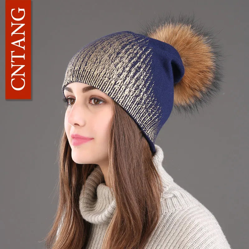 The Whistler | Real Raccoon Fur Pom Pom Wool Beanie | Urban Caps NZ