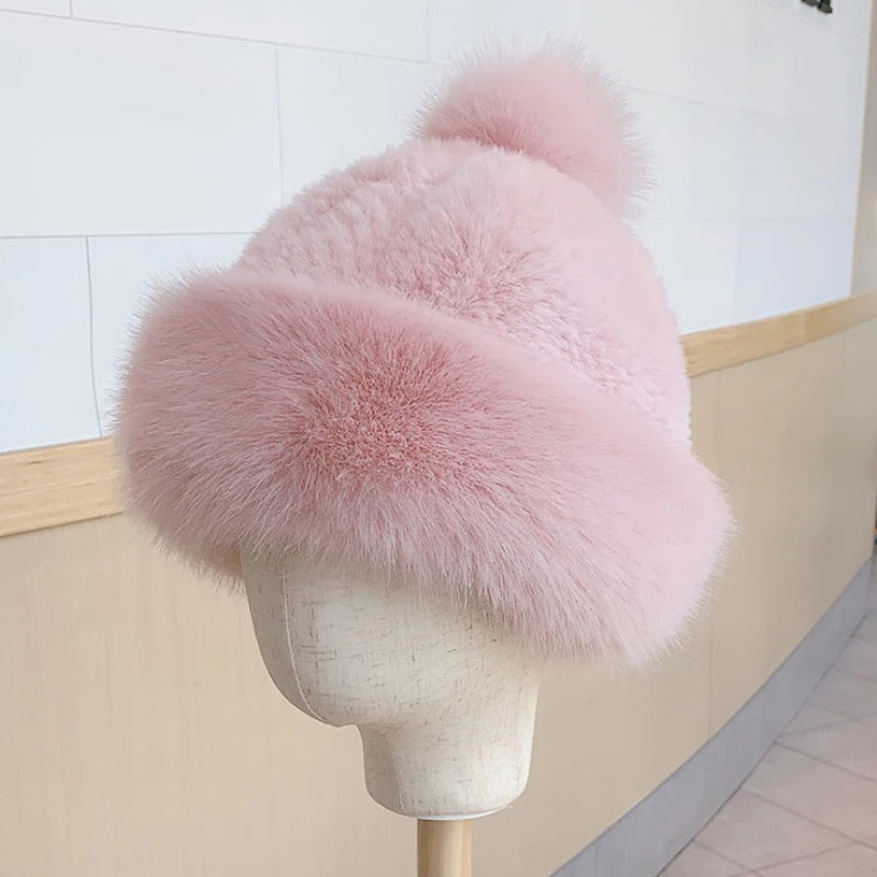 Yellowknife Faux Fox Fur Trapper Hat in Pink