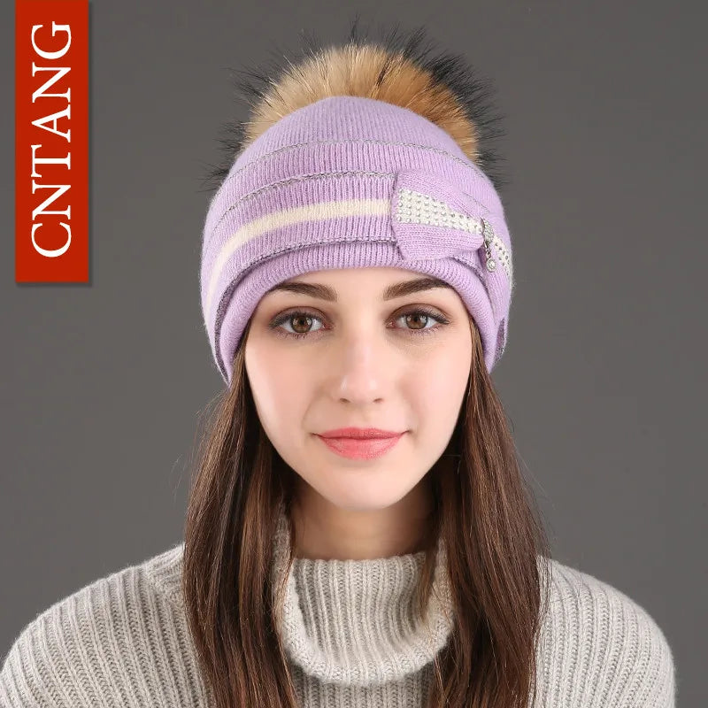 The Megeve | Classic Raccoon Fur Pompom Knitted Beanie | Urban Caps NZ