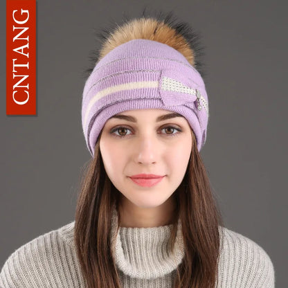 The Megeve | Classic Raccoon Fur Pompom Knitted Beanie | Urban Caps NZ