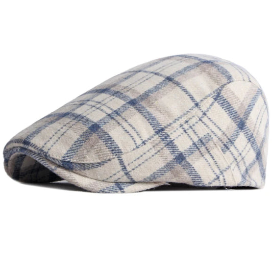 Toulouse Plaid Wool Ivy Cap in Navy Blue