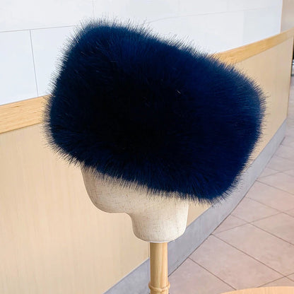 Helsinki Fluffy Fur Beanie in Navy Blue