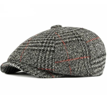 Kendal Wool Plaid Ivy Cap in Gray