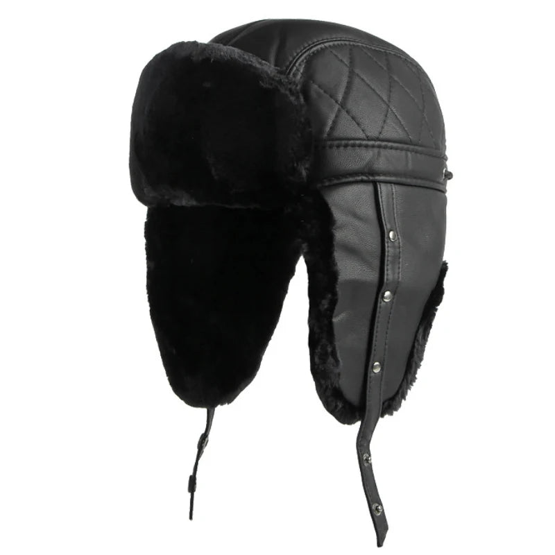 Nuuk Waterproof Leather Trapper Hat in Big Dark Leather