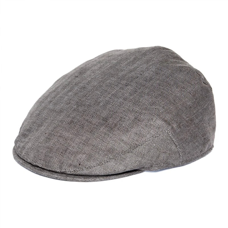 The Ravello | 100% Linen Herringbone Newsboy Flat Cap | Urban Caps NZ