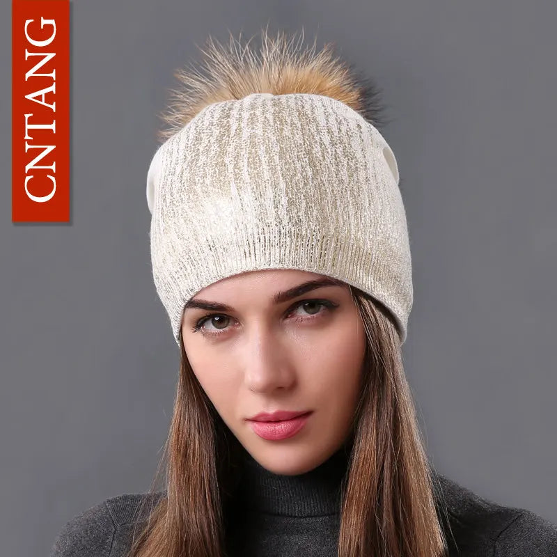 The Whistler | Real Raccoon Fur Pom Pom Wool Beanie | Urban Caps NZ