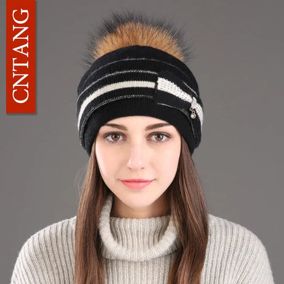 The Megeve | Classic Raccoon Fur Pompom Knitted Beanie | Urban Caps NZ