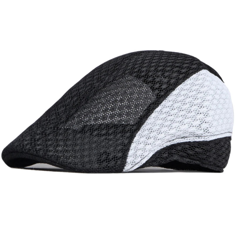 Dijon Mesh Patchwork Ivy Cap in Black With White