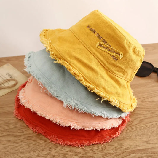 Women's cotton bucket hat in sky blue for summer