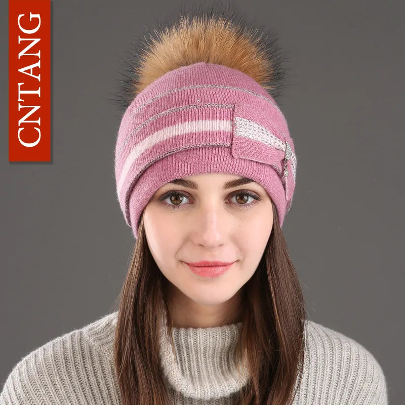 The Megeve | Classic Raccoon Fur Pompom Knitted Beanie | Urban Caps NZ