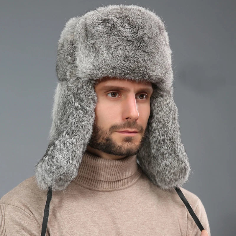 Tromso Real Rabbit Fur Trapper Hat in Gray