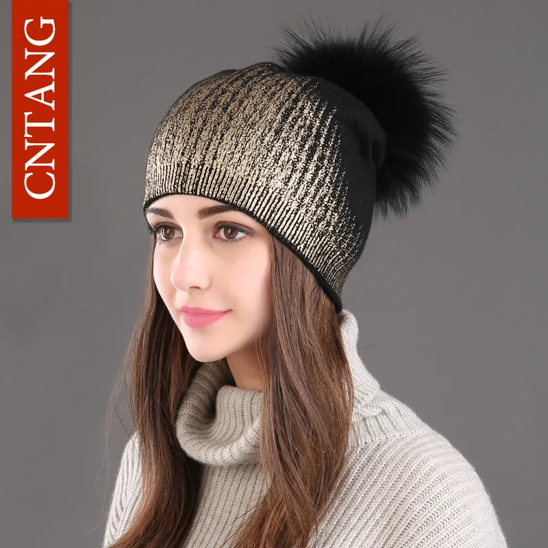 The Whistler | Real Raccoon Fur Pom Pom Wool Beanie | Urban Caps NZ